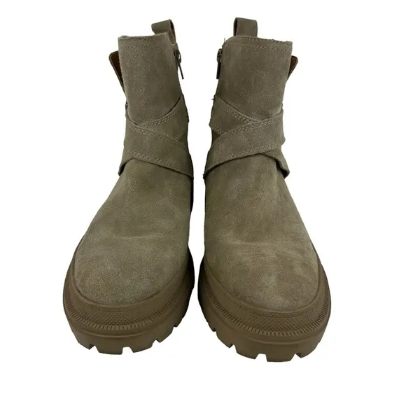 Lucky Brand Elyton Boots Suede Leather Tan Lug Sole Chunky Boots Size 9