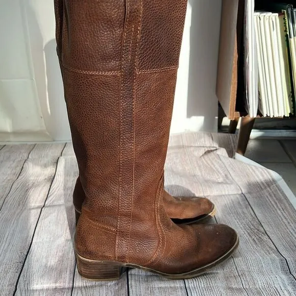 Lucky Brand Hibiscus Camel Leather Riding Boot Women’s Size 8.5