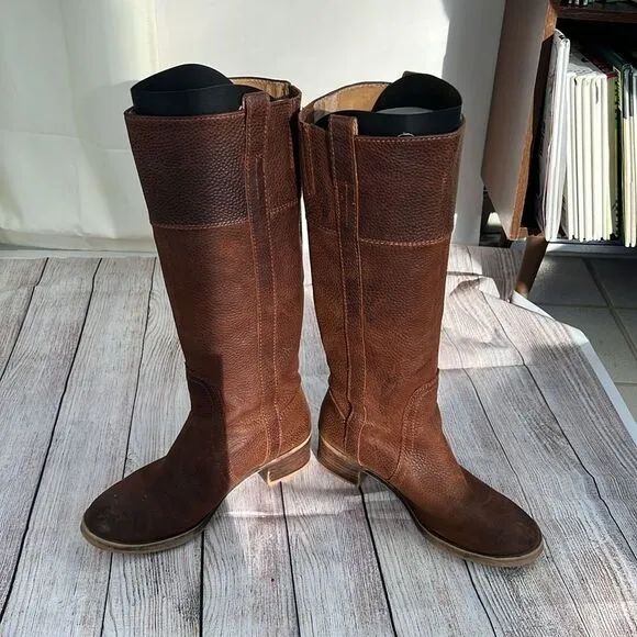 Lucky Brand Hibiscus Camel Leather Riding Boot Women’s Size 8.5