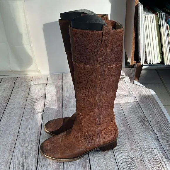 Lucky Brand Hibiscus Camel Leather Riding Boot Women’s Size 8.5