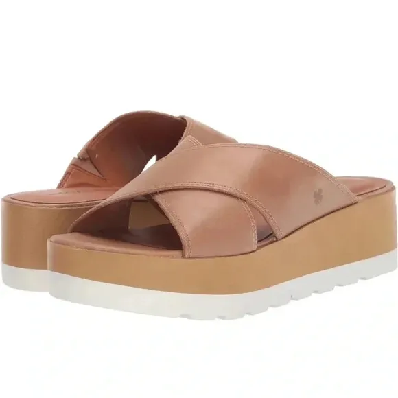 Lucky Brand Vebony Leather Padded Insole Platform Sandals (Tan) Cortado