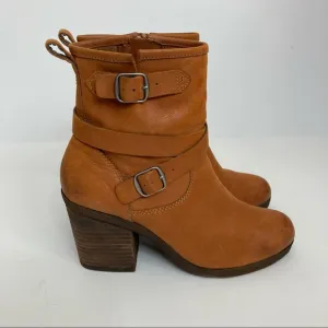 Lucky Brand Women’s Orenza Leather Chunky Heel Buckle Boots 8.5