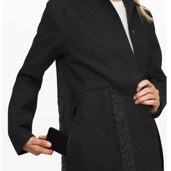 Lululemon Roam Far Wool Coat Heathered Black / Black - Size 8