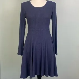 Lulus Fit and Fair Navy Ribbed Long Sleeve Skater Dress size S