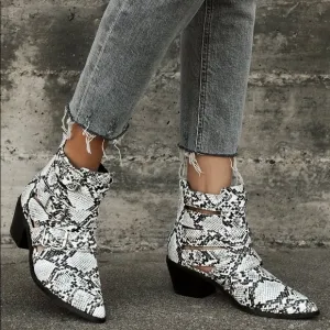 LULUS MISBEHAVE NWT BUCKLE SNAKE ANKLE BOOTIES 7.5