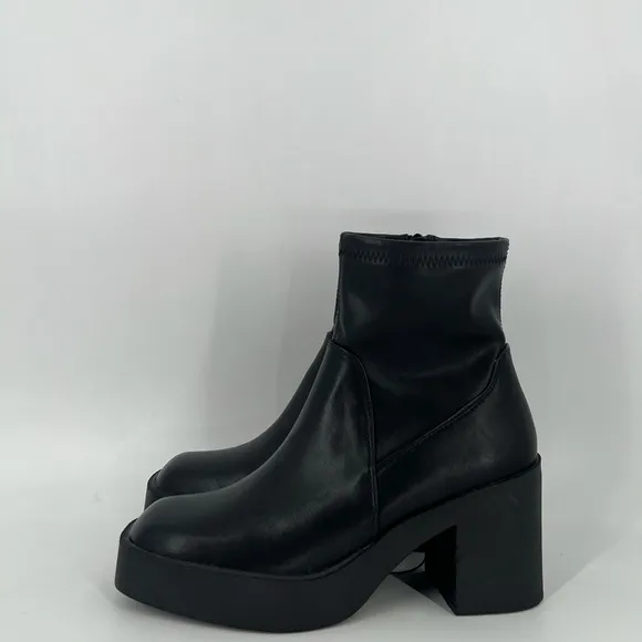 Madden Girl Square Toe Chunky Platform Faux Leather Sock Boots