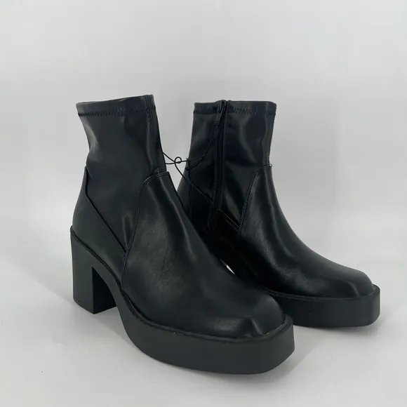 Madden Girl Square Toe Chunky Platform Faux Leather Sock Boots