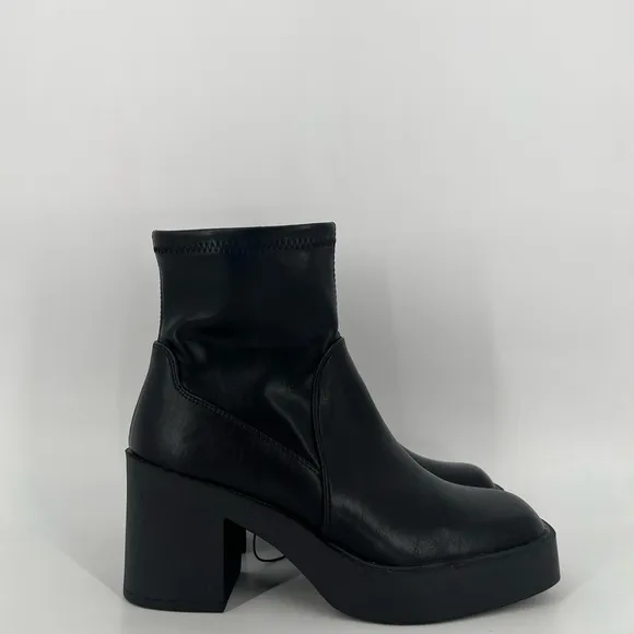 Madden Girl Square Toe Chunky Platform Faux Leather Sock Boots