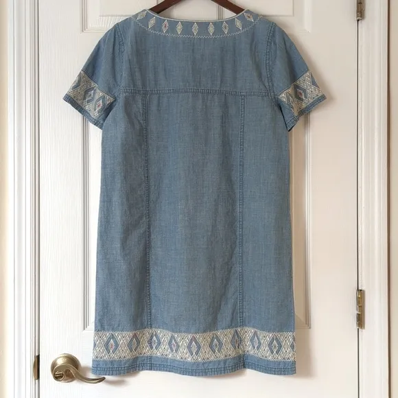 Madewell Boho Embroidered Chambray Oversized Short Sleeve Mini Tunic Dress Small