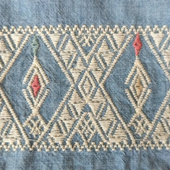 Madewell Boho Embroidered Chambray Oversized Short Sleeve Mini Tunic Dress Small