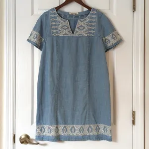 Madewell Boho Embroidered Chambray Oversized Short Sleeve Mini Tunic Dress Small