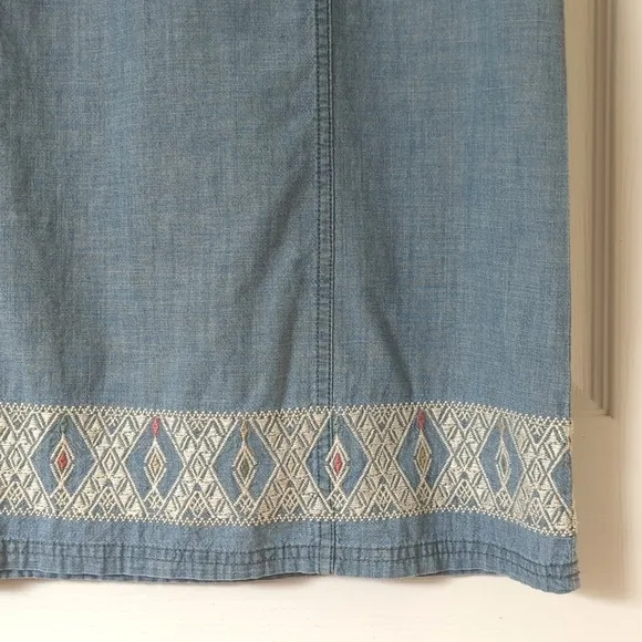 Madewell Boho Embroidered Chambray Oversized Short Sleeve Mini Tunic Dress Small