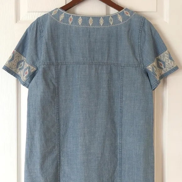 Madewell Boho Embroidered Chambray Oversized Short Sleeve Mini Tunic Dress Small