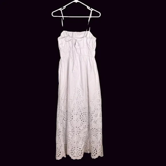 Madewell Embroidered Tank Midi Dress in Poplin White Size 6 NWT