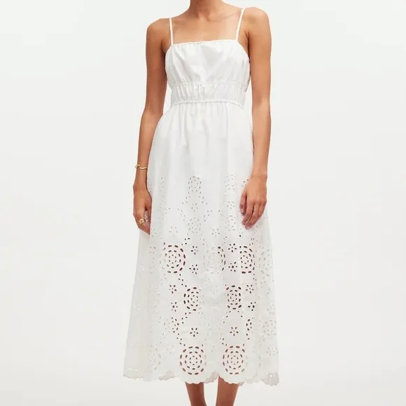 Madewell Embroidered Tank Midi Dress in Poplin White Size 6 NWT