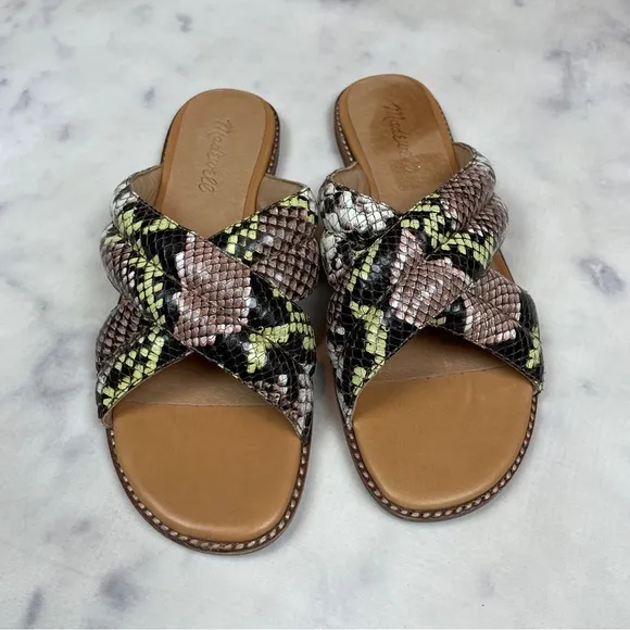Madewell Skyler Snake Embossed Leather Slide Sandals NWOB