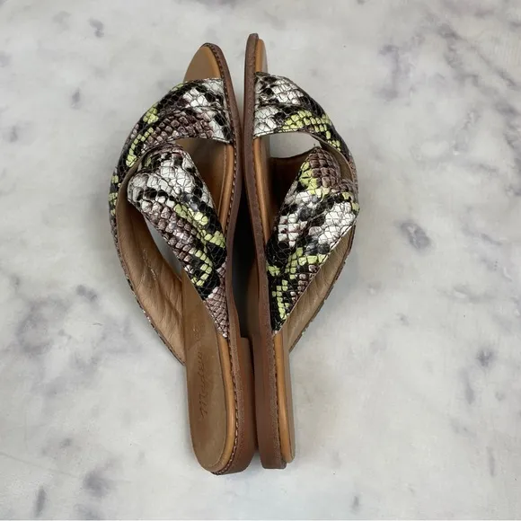 Madewell Skyler Snake Embossed Leather Slide Sandals NWOB
