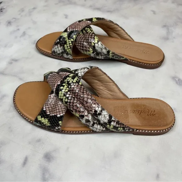 Madewell Skyler Snake Embossed Leather Slide Sandals NWOB