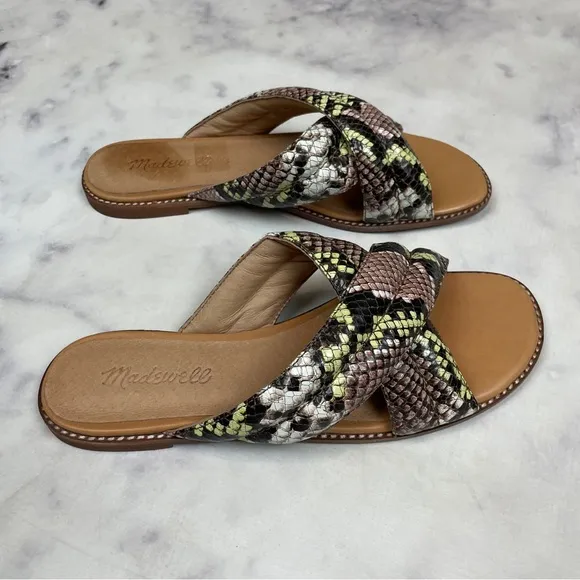 Madewell Skyler Snake Embossed Leather Slide Sandals NWOB