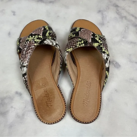 Madewell Skyler Snake Embossed Leather Slide Sandals NWOB