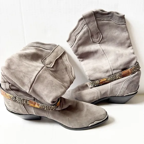 Maine Woods deer skin gray leather eagle harness cowboy boots ladies 7.5 m