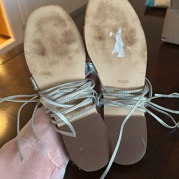 Maje Argent Studded Silver Tie Strap Sandals 40 or 9.5-10