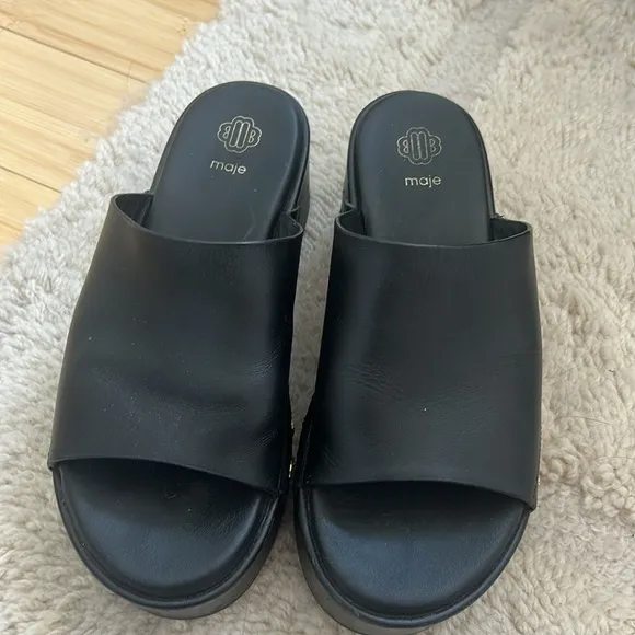 MAJE platform studded black leather sandals US 8