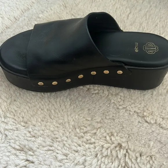 MAJE platform studded black leather sandals US 8