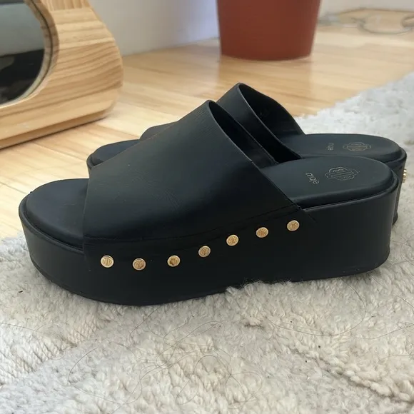 MAJE platform studded black leather sandals US 8