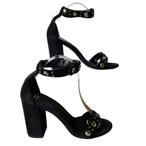Maje Womens Studded Suede Black Gold Block Heels Sandals Size EU 39 US 8.5- 9