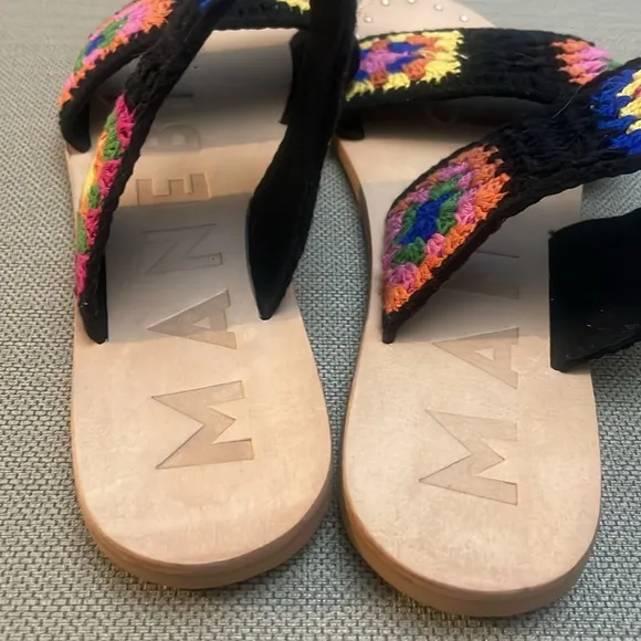 Manebi Granny Square Crochet Leather Sandals Size 39 US 9
