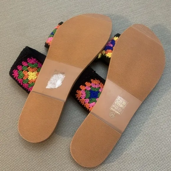 Manebi Granny Square Crochet Leather Sandals Size 39 US 9