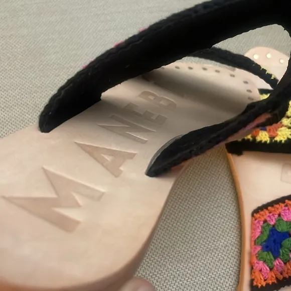 Manebi Granny Square Crochet Leather Sandals Size 39 US 9