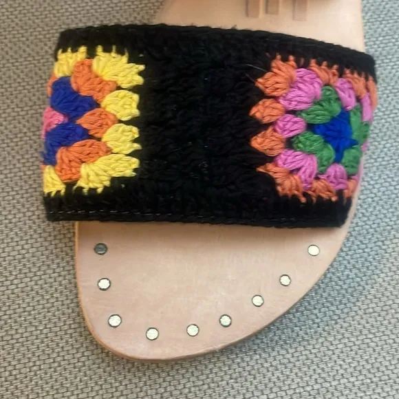 Manebi Granny Square Crochet Leather Sandals Size 39 US 9