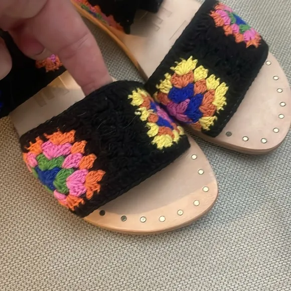 Manebi Granny Square Crochet Leather Sandals Size 39 US 9