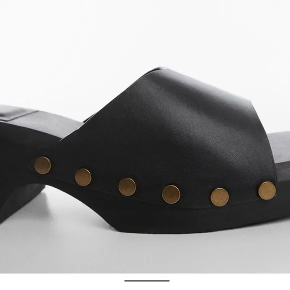 Mango leather wood handcrafted Black and Gold Studded clogs slides sandals