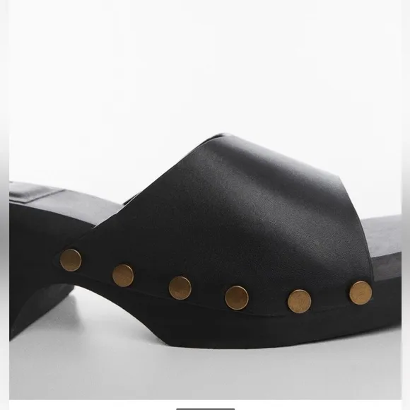 Mango leather wood handcrafted Black and Gold Studded clogs slides sandals