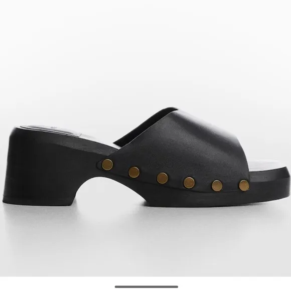 Mango leather wood handcrafted Black and Gold Studded clogs slides sandals