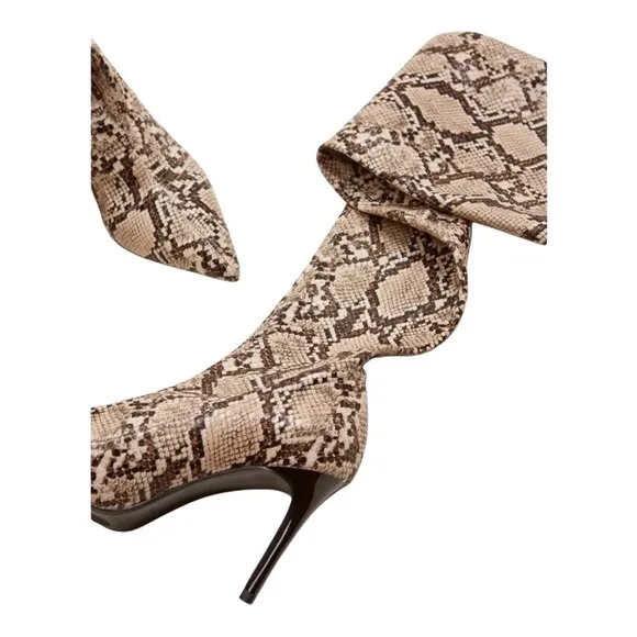 MANGO Over the Knee Snakeskin Pointed Toe Boots - Size 8.5 - NWT!