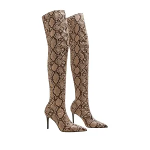 MANGO Over the Knee Snakeskin Pointed Toe Boots - Size 8.5 - NWT!