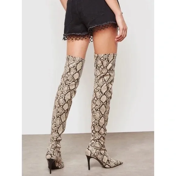 MANGO Over the Knee Snakeskin Pointed Toe Boots - Size 8.5 - NWT!