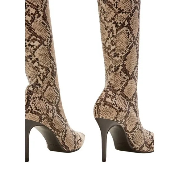 MANGO Over the Knee Snakeskin Pointed Toe Boots - Size 8.5 - NWT!