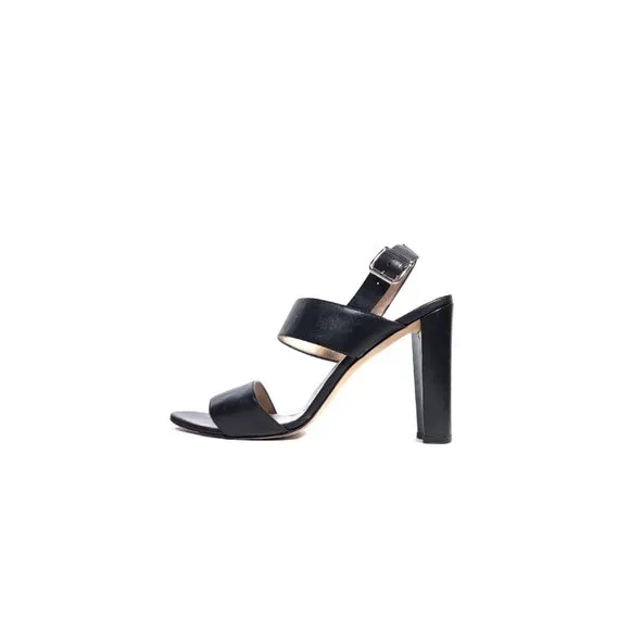 Manolo Blahnik Sandals Black Leather 'Khan' 4.25&quot; Block Heels SZ 40 | 9