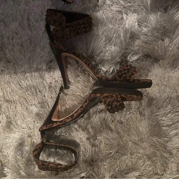 Manolo blahnik shoes animal print heels cuff ankle dress shoes studded sandals
