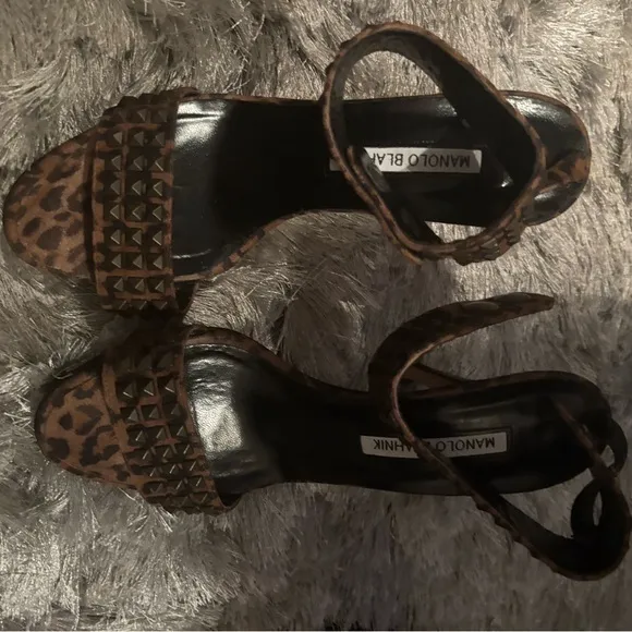 Manolo blahnik shoes animal print heels cuff ankle dress shoes studded sandals