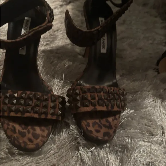 Manolo blahnik shoes animal print heels cuff ankle dress shoes studded sandals