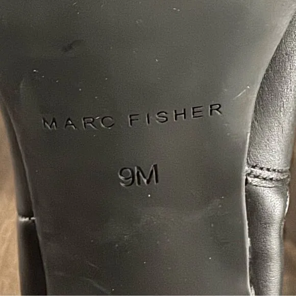 Marc Fisher Black Leather Kitten Heel Knee High Pointed Toe Boots 9M NWOT