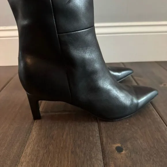 Marc Fisher Black Leather Kitten Heel Knee High Pointed Toe Boots 9M NWOT