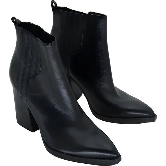 MARC FISHER Black Pointed Toe Block Heel Boots for Women Size 6