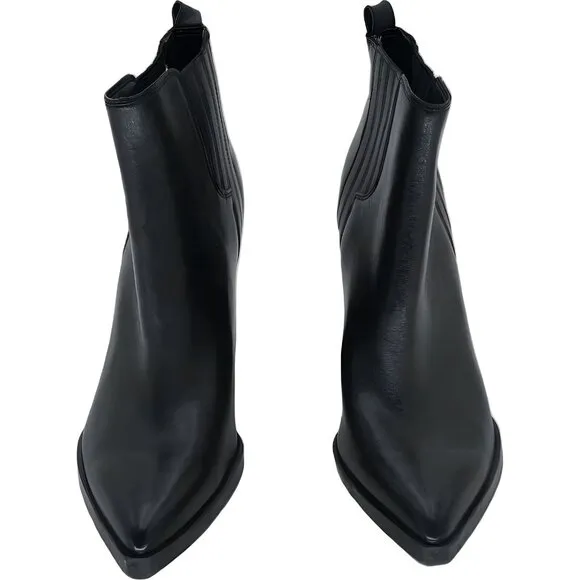 MARC FISHER Black Pointed Toe Block Heel Boots for Women Size 6